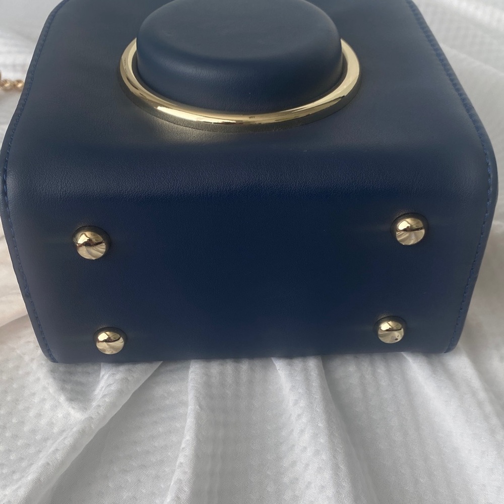 Camera Purse Elegant Navy Blue and Gold Women's Mini Handbag NWOT - Picture 10 of 14
